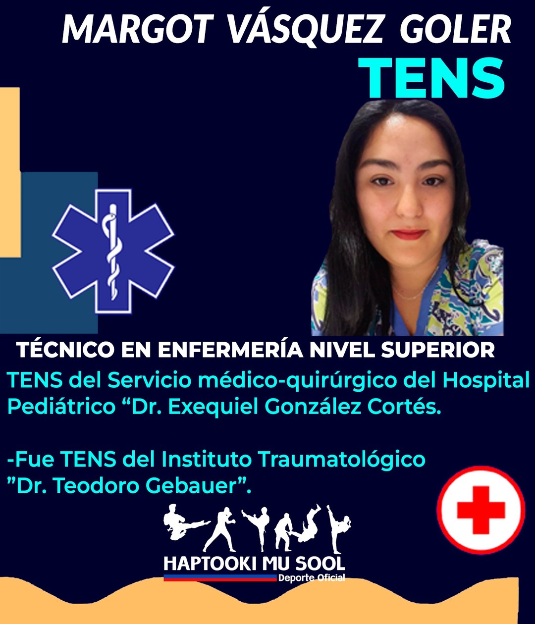 Te presentamos a nuestra TENS -Técnico en Enfermería Nivel Superior-🚑 👩⚕️𝗠𝗔𝗥𝗚𝗢𝗧 𝗩Á𝗦𝗤𝗨𝗘𝗭 𝗚𝗢𝗟𝗘𝗥 @____margott_____ , quien integra el equipo HTK -Haptooki Mu Sool-
#haptookimusool #htk #siempremejoresqueayer #tens #deportechileno #chile